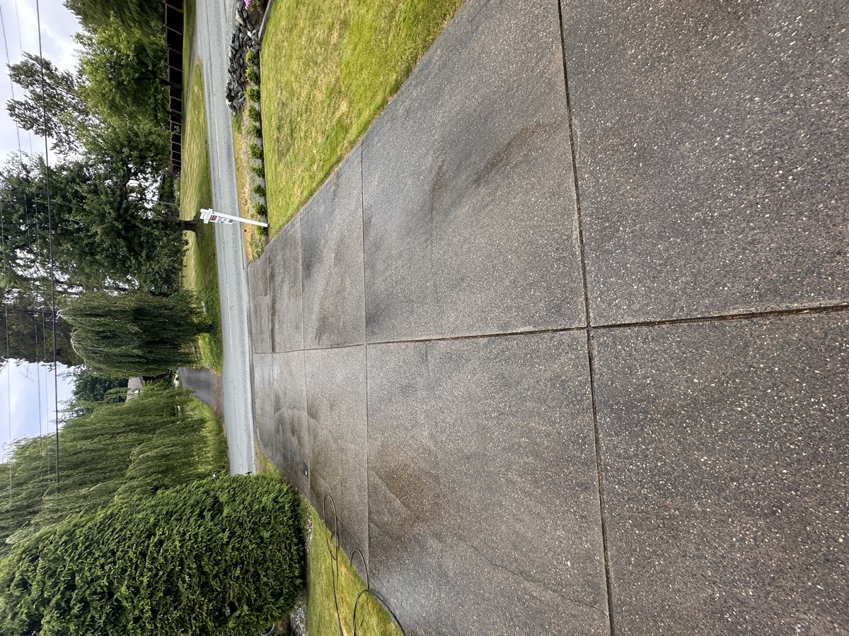 Dirty concrete driveway before pressure washing in Chilliwack